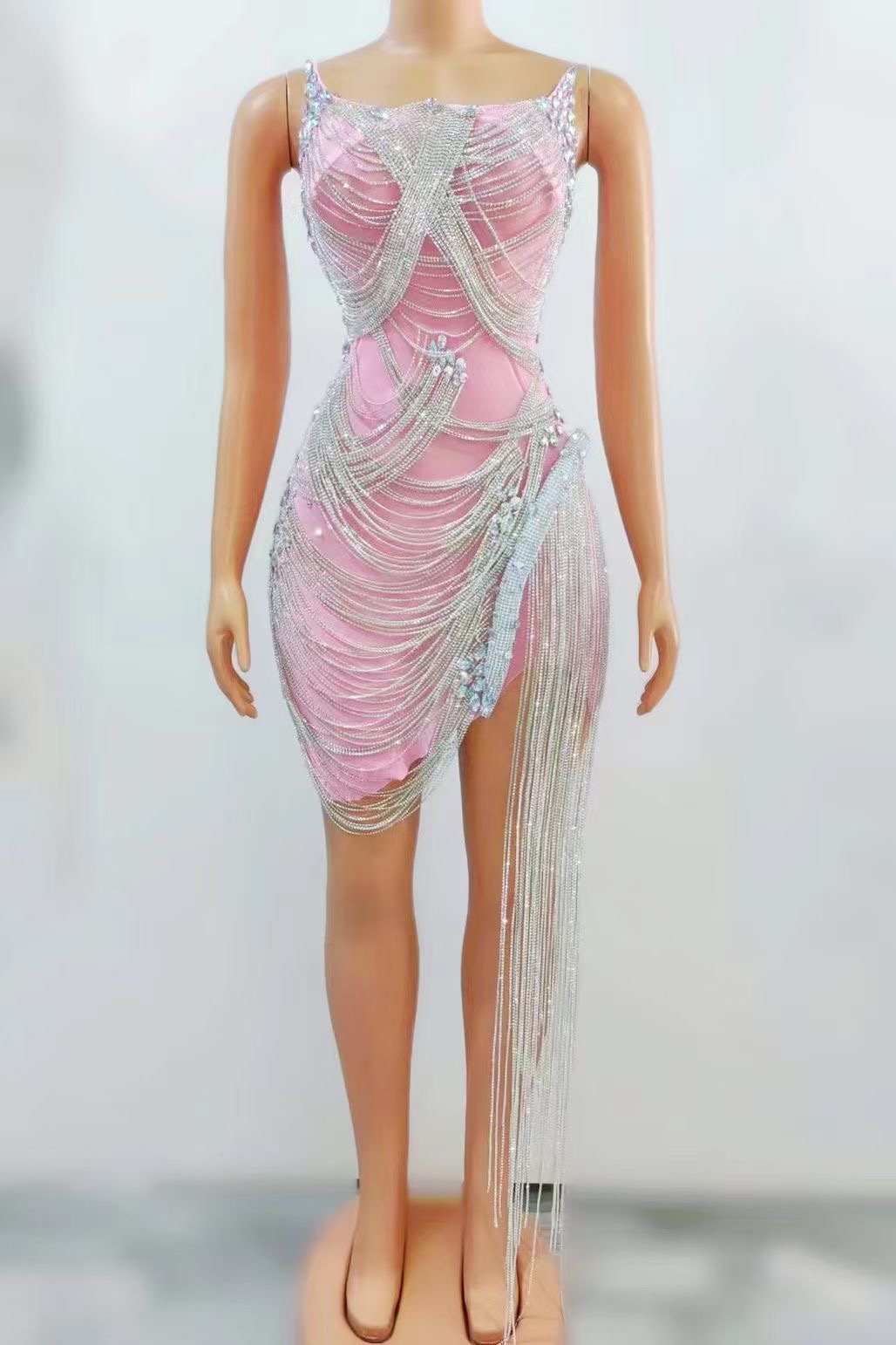 Robe de Soirée avec Strass pour Femme, Tenue de Bal, Sexy, Transparente, Tenue de Scène