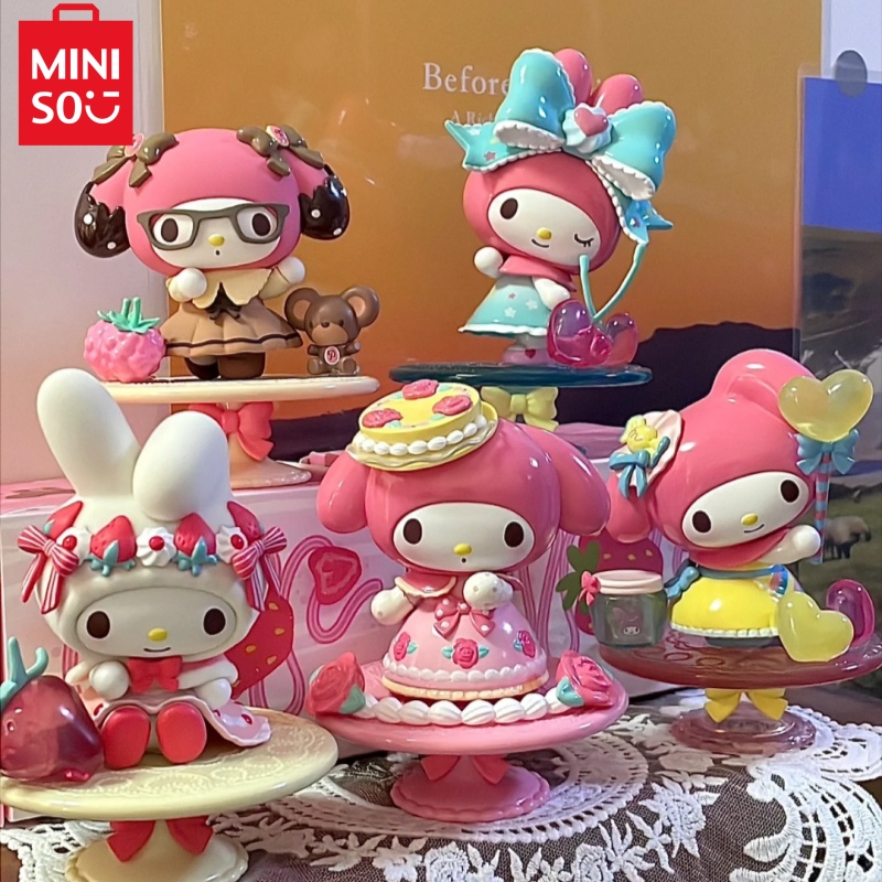 Miniso Sanrio Melody Afternoon Tea Series Blind Box Sit Cute Doll Trendy Play Desktop Ornament Model Cartoon Toys Decor Gift