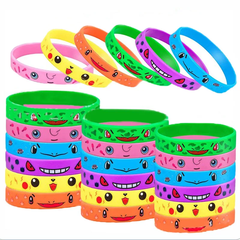 12 Uds. Pulsera de Pokémon Anime Pikachu Charmander niños dibujos animados pulseras de silicona accesorios de fiesta regalos de disfraz