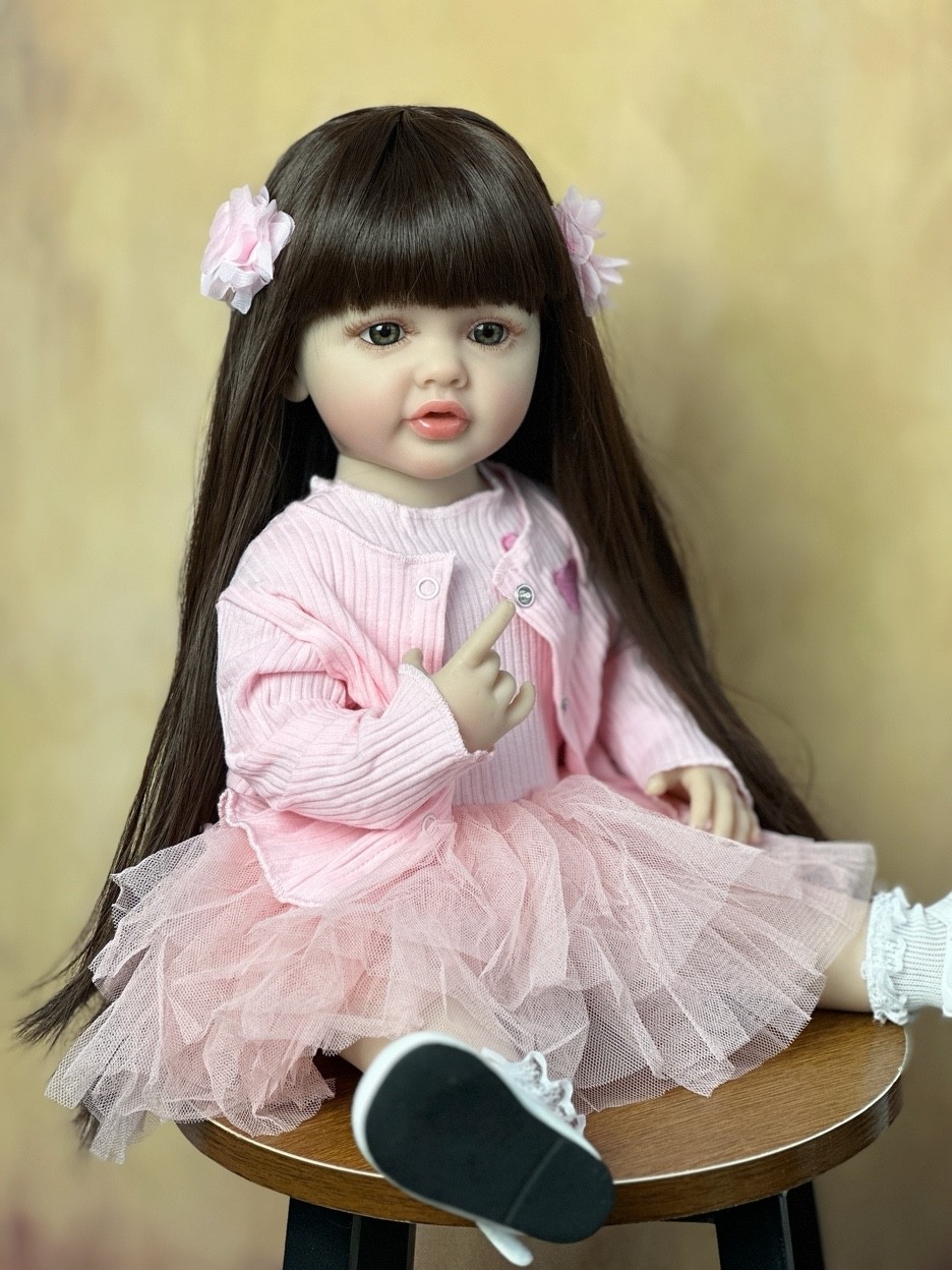 BZDOLL-Boneca Reborn Baby Girl, 55cm, 22 ", Pode ficar, Corpo de Silicone Macio, Princesa Criança, Presente de Aniversário