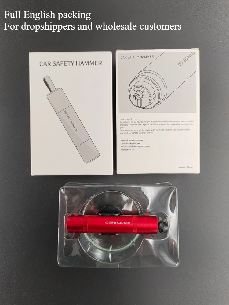 Full English Packing for Dropshipper Wholesaler 2 in 1 Car Safety Hammer Emergency Glass Breaker Cut The Seat Belt Rescue Tool