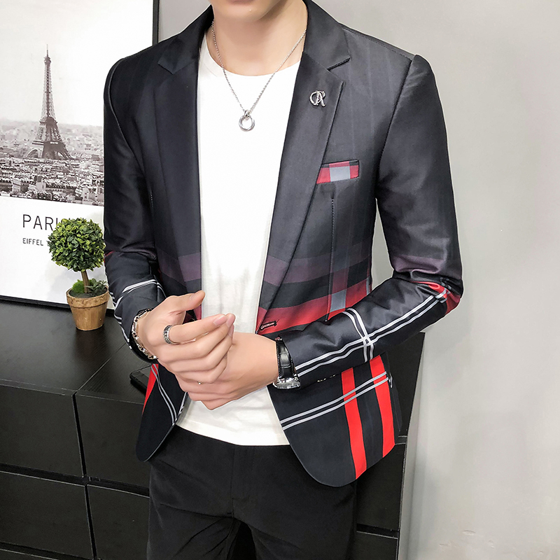 Blazer Männer Boutique Mode Plaid männer Dünne Beiläufige Anzug Jacke Männlich Ball Sozialen Blazer Anzug Mantel Host Kleidung