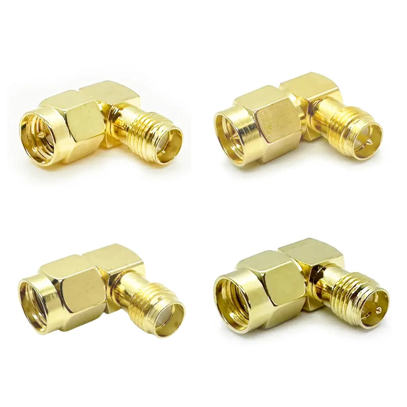 Adaptador RF SMA de 90 grados, polaridad inversa, RPSMA macho a RP-SMA hembra, conector de ángulo recto para antenas de Dron