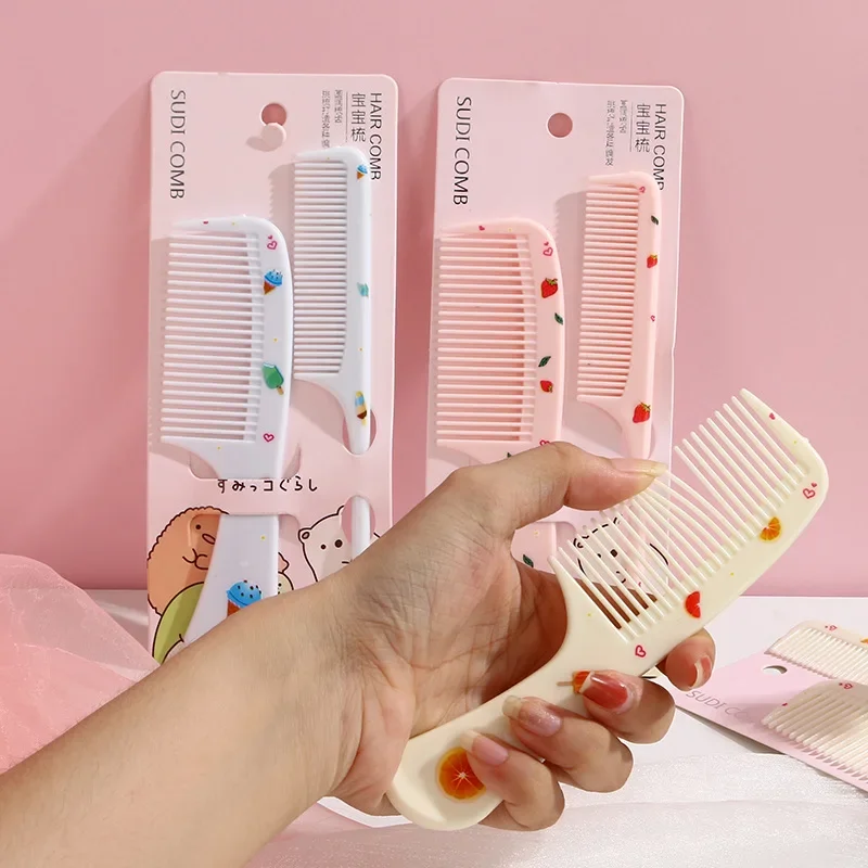 2 unids/set lindo peine de peluquería para niños peine de cola puntiaguda antiestático para niñas pelo de fruta de fresa Cmb peine de pelo para niños