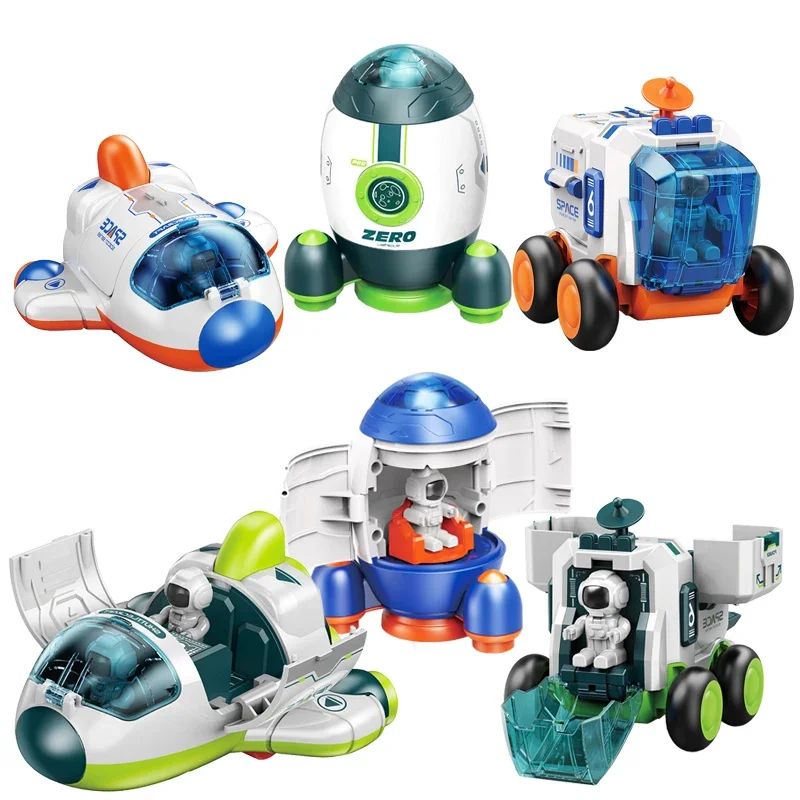 Carro de inércia espaço modelo de plástico carros brinquedos das crianças deformação foguete nave espacial criança exploração espacial veículo presente para meninos