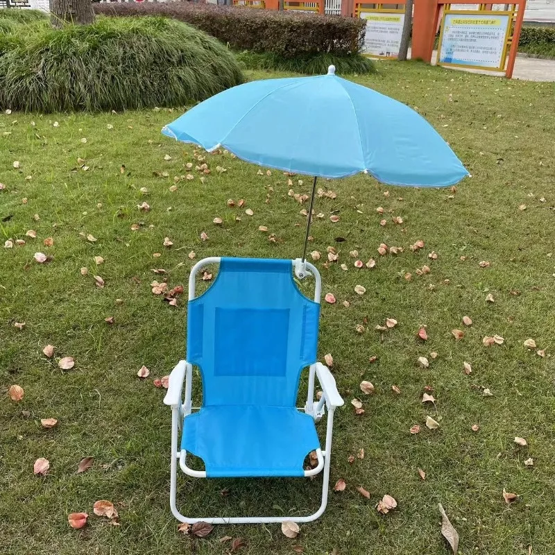 Venda quente crianças cadeira de praia com guarda-chuva metal tecido aço inoxidável conjunto mesa moderna e cadeiras de praia para crianças 	   c