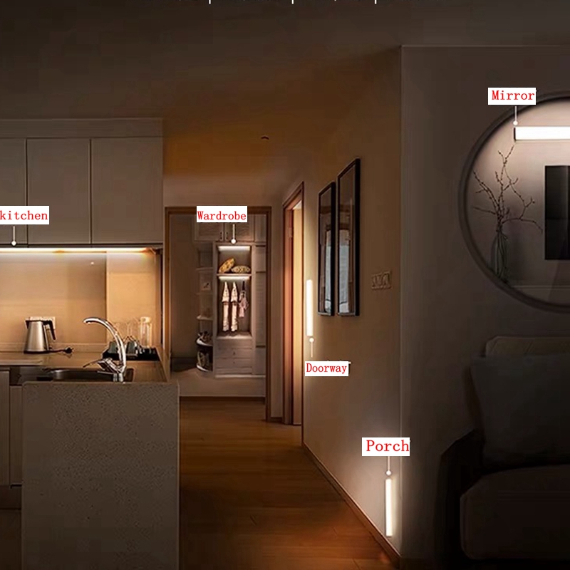 Veilleuse LED aste sans fil avec capteur de mouvement, type C, lampe d'armoire, rétroéclairage d'escalier pour cuisine
