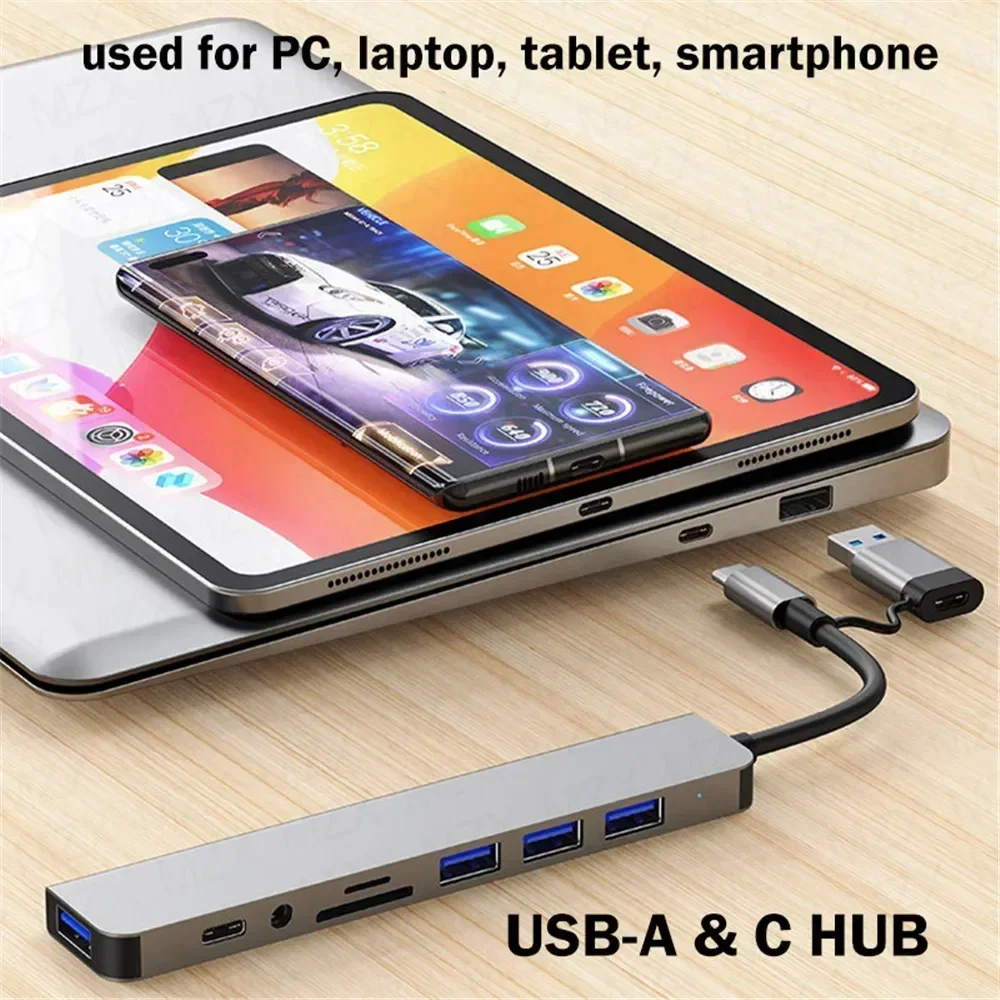 8 In 1 USB C Hub Expander Multiport Adapter Typ C Splitter Dock USB 3 Port Für Xiaomi Telefon tablet Schnelle Datenübertragung Aufladen