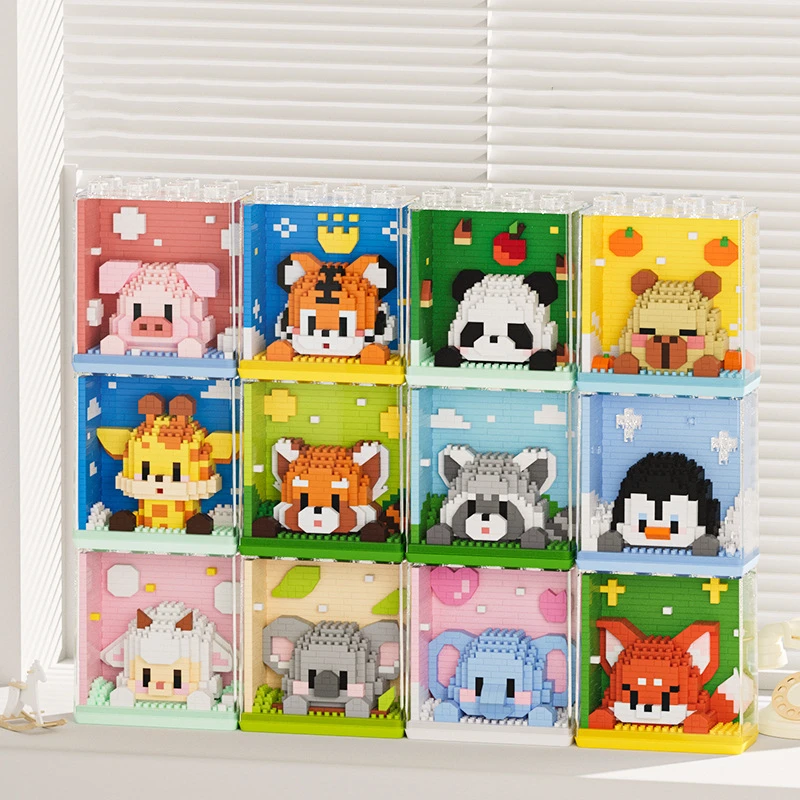 子供のために組み立てられたマイクロ粒子ビルディングブロック、動物園シリーズブロック、積み重ね人形の装飾品、教育玩具、誕生日プレゼント