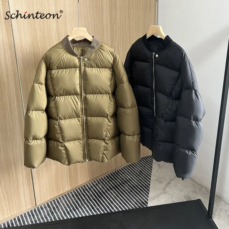 Schinteon Damen-Daunenjacke mit weißer Ente, Baseball-Kragen, dick, Herbst-Winter, warm, Oberbekleidung, luxuriös, lässig, Übergröße, Mantel, 2025, Neu