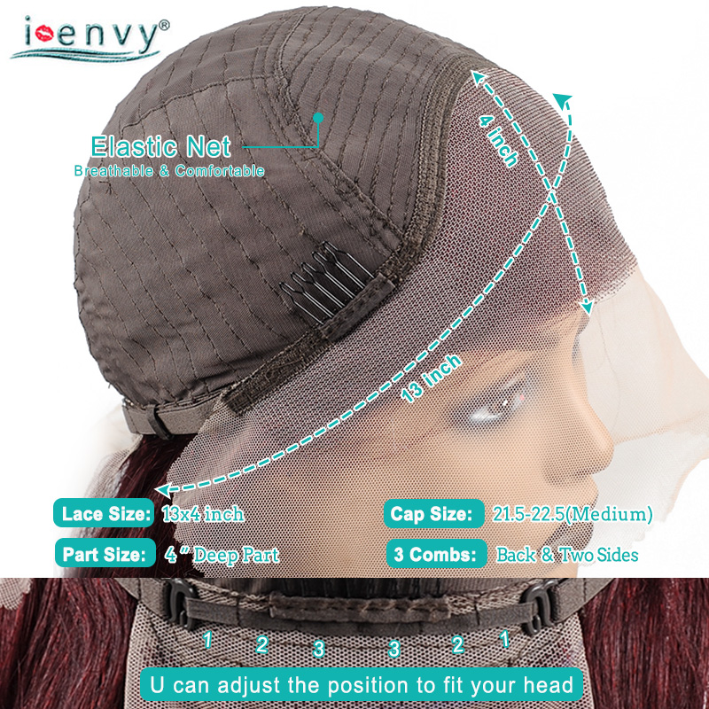 HD 투명 레이스 프론트 가발, 버건디 레드 인모 가발, 바디 웨이브 레이스 프론트, 여성용 곱슬 가발, 13x6, 32 인치