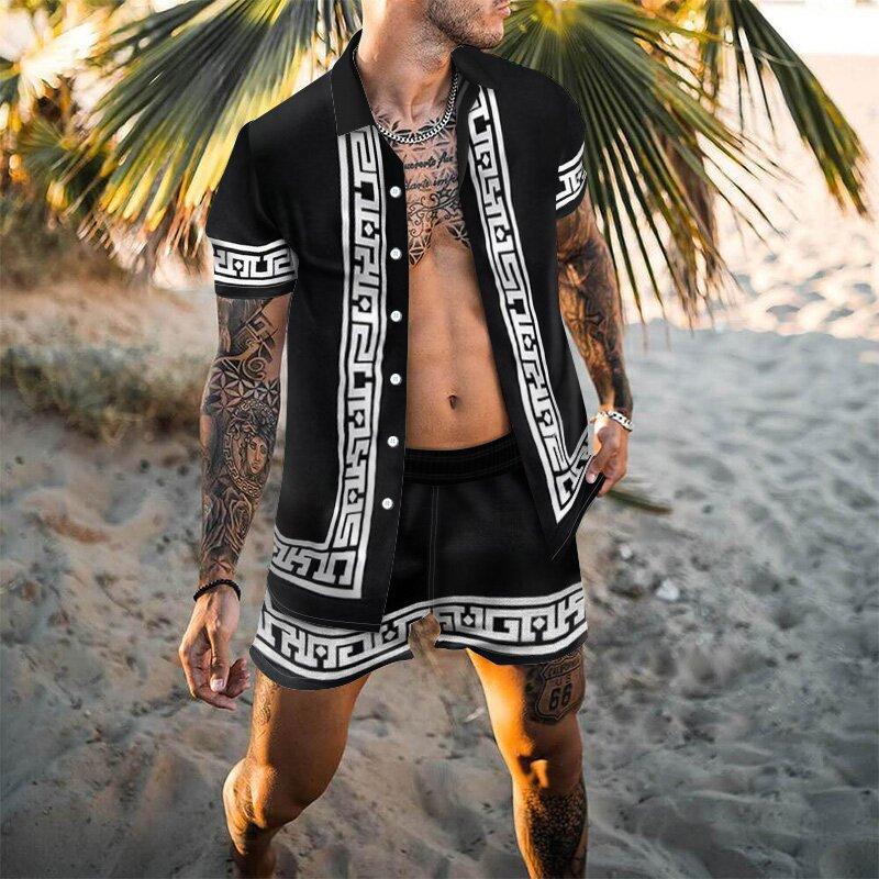 2024 High quality printed Men's casual loose set Men's short sleeve Shirt beach quick drying Shorts