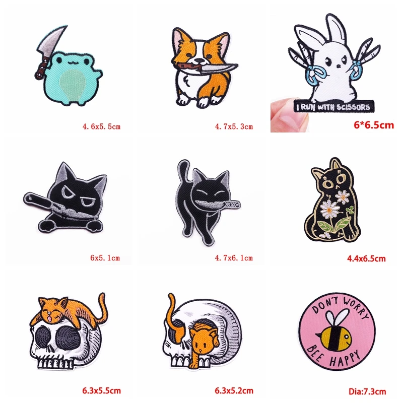 10PCS kartun hewan Patch menjahit pakaian termoadhesif Patch pada pakaian katak kucing Embroidey Patch besi pada Patch untuk pakaian