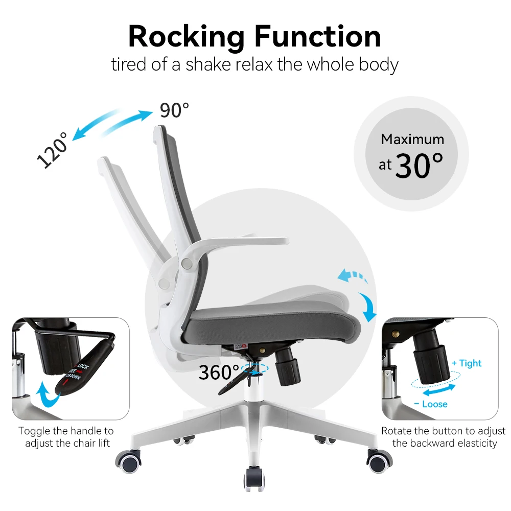 SIHOO Ergonomic Office Chair, Swivel Desk Chair Height Adjustable Mesh Back Computer Chair with Lumbar Support, 90° Flip-up Armr