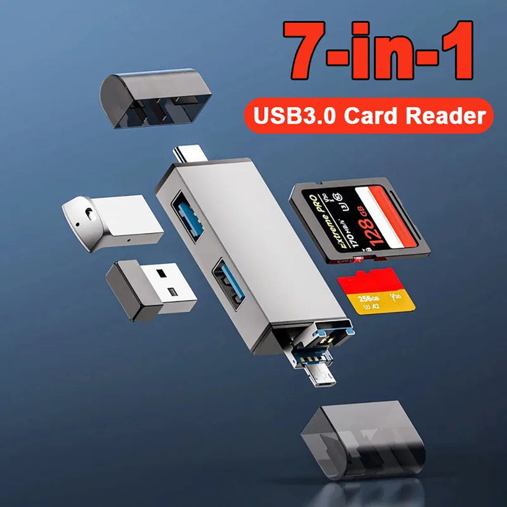 USB 3.0 SD TF Card Reader OTG Адаптер USB Flash Drive USB3.0 2.0 Micro to Type C 7 в 1 Устройство чтения смарт-карт памяти Аксессуары