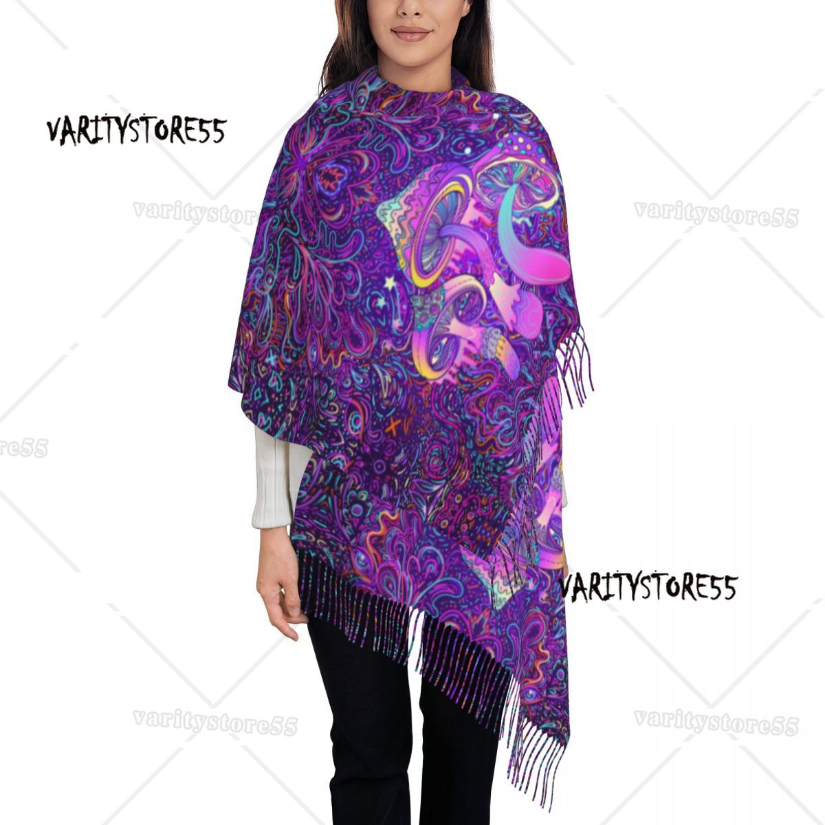 Damen schal mit Quaste psyche del ischen Pilz trippy langen weichen warmen Schal und Wrap Shroms Geschenke Pashmina Schals
