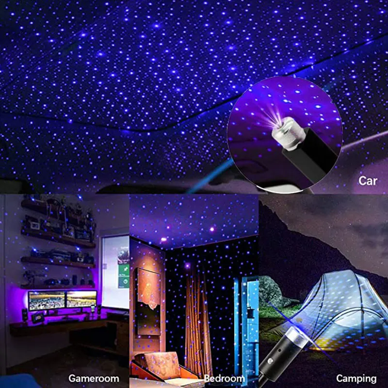 Điều Chỉnh Tự Động Nội Thất Trang Trí Đèn Lãng Mạn Đèn LED Xe Hơi Ô Tô Mái Ngôi Sao Đêm Chiếu Bầu Không Khí Galaxy Đèn USB Đèn Trang Trí