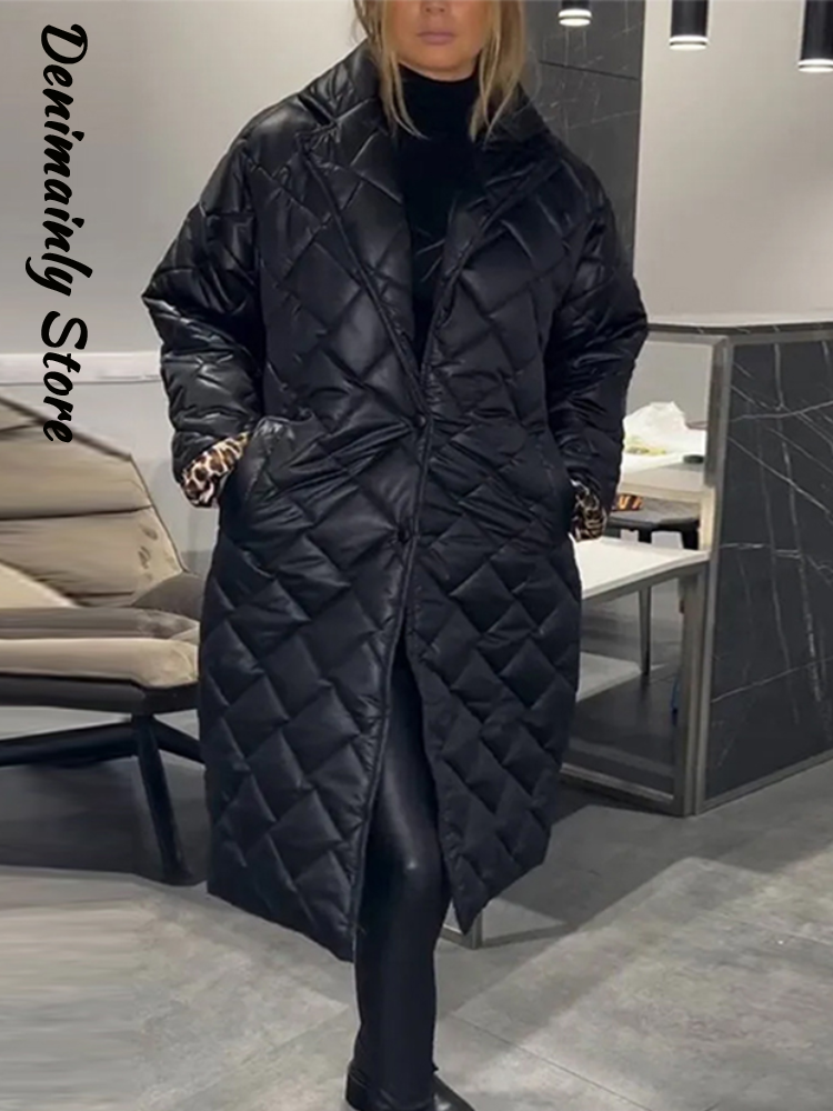 Mode Leopard Split Stepp Jacke Frauen Revers Einzelne Brust Volle Hülse Lose Warme Mantel 2025, Winter Dame Chic Outwears Neue