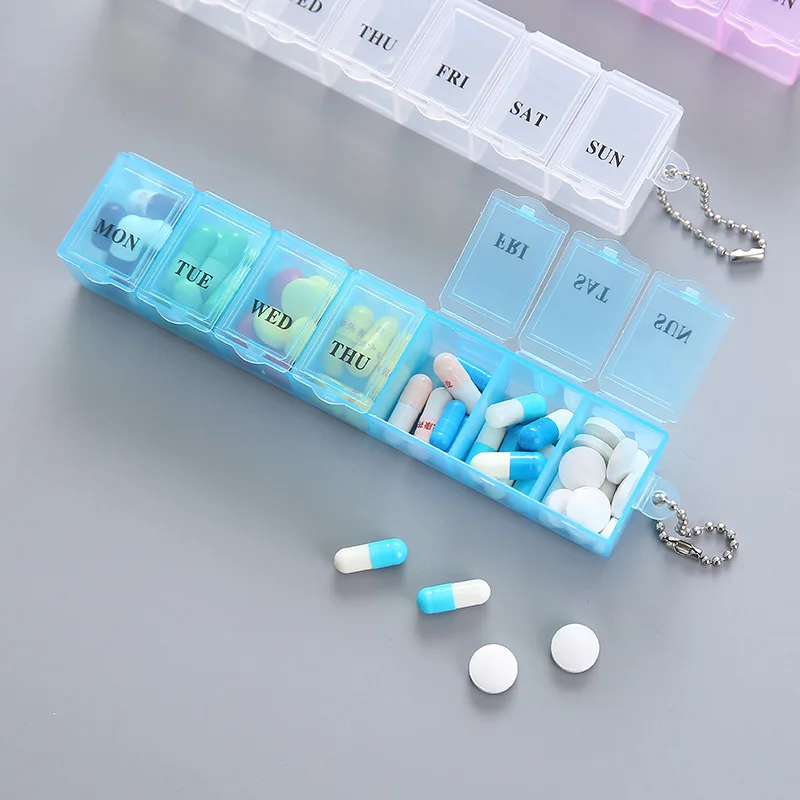 7 วันยากล่องยารายสัปดาห์ผู้ถือแท็บเล็ตจัดเก็บคอนเทนเนอร์กล่องยา Splitters 3 สี Pill Case Organizer