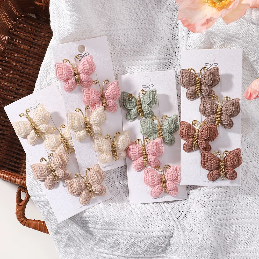4 ชิ้น/เซ็ตผีเสื้อชุดคลิปผมสําหรับสาว Double Layered Bow น่ารัก Bangs ผมผ้าฝ้ายปลอดภัยเด็กทารกอุปกรณ์เสริมผมชุด