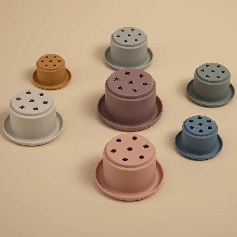 Baby Silicone Stacking Cups Toy BPA Free Early Educational Gifts for Toddlers Stack Tower Nesting Montessori Building Block Toys