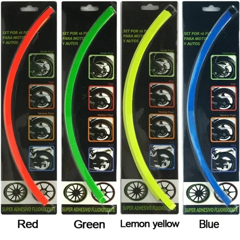 1 Juego de 16 Uds. De pegatinas para ruedas de motocicleta de PVC, pegatinas para llantas de ruedas de 18 pulgadas, pegatinas para ruedas modificadas, pegatinas reflectantes para neumáticos