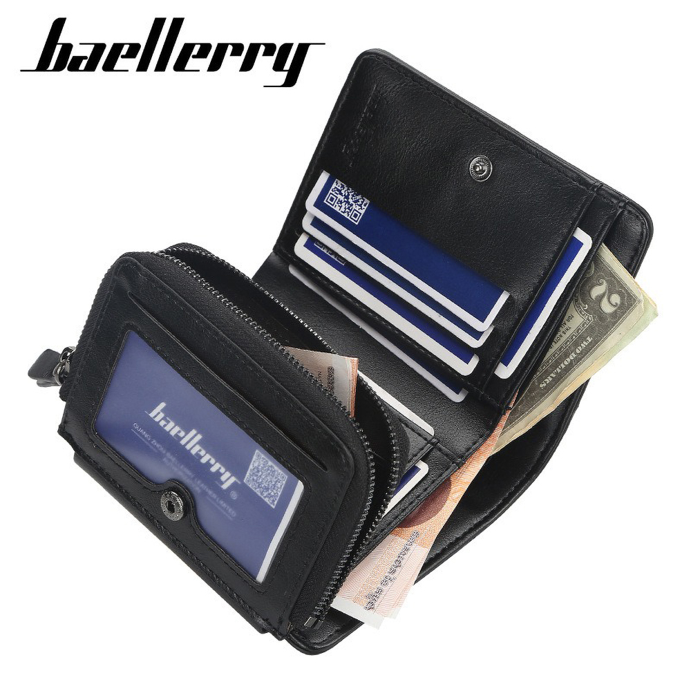 Baellerry Cartera corta para hombre de piel sintética personalizada con bloqueo RfID en relieve bolsillo frontal regalo