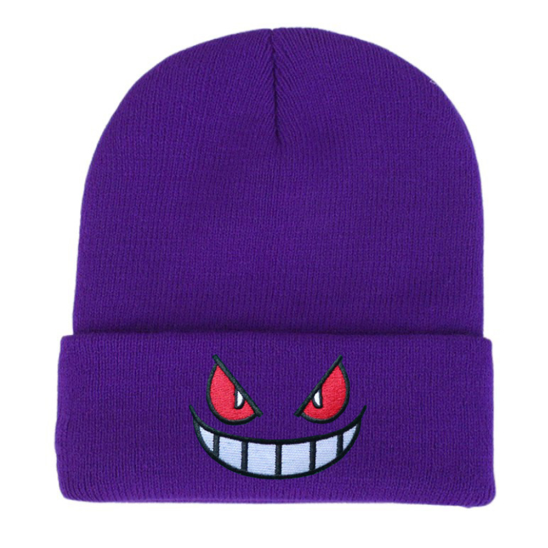 12-цветные шапочки с вышивкой из мультфильма, вязаные шапки Skullies, осенне-зимняя теплая шерстяная шапка Gengar, женские и мужские шапочки