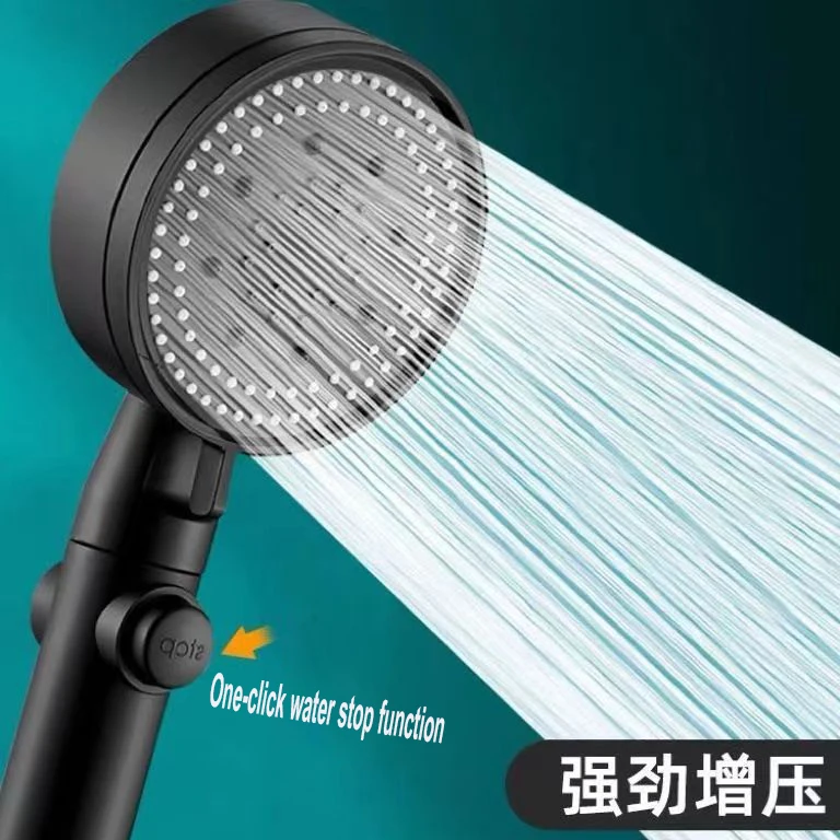 Multifunctional booster shower head with 5 modes, adjustable large water shower, water-saving nozzle with one-touch water stop