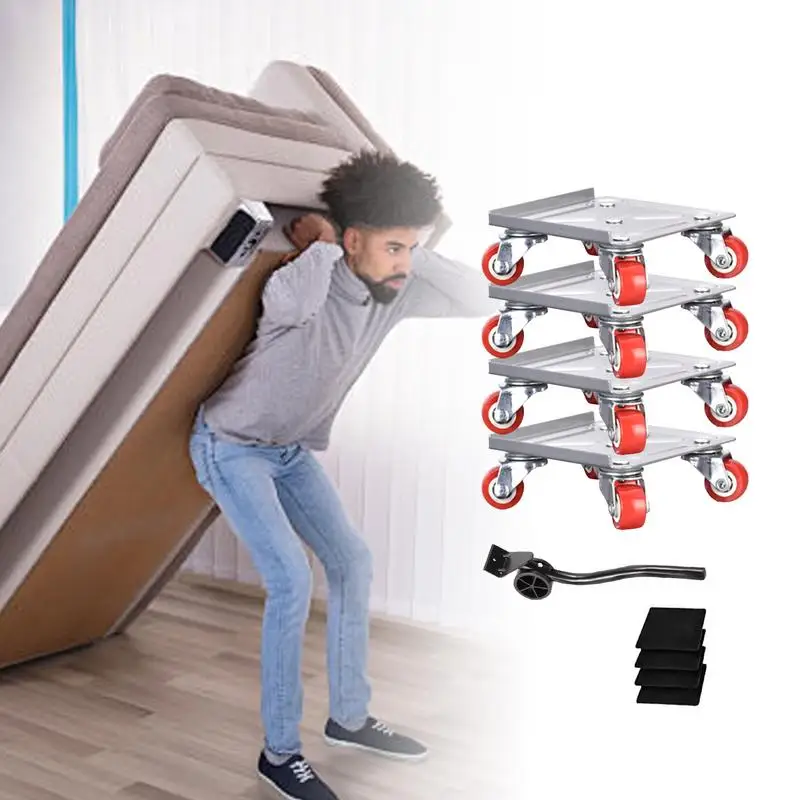 Carrinho de movimento para móveis pesados, com rodas de travamento, levantador de carga, conjunto de ferramentas móveis com almofada antiderrapante para sofás