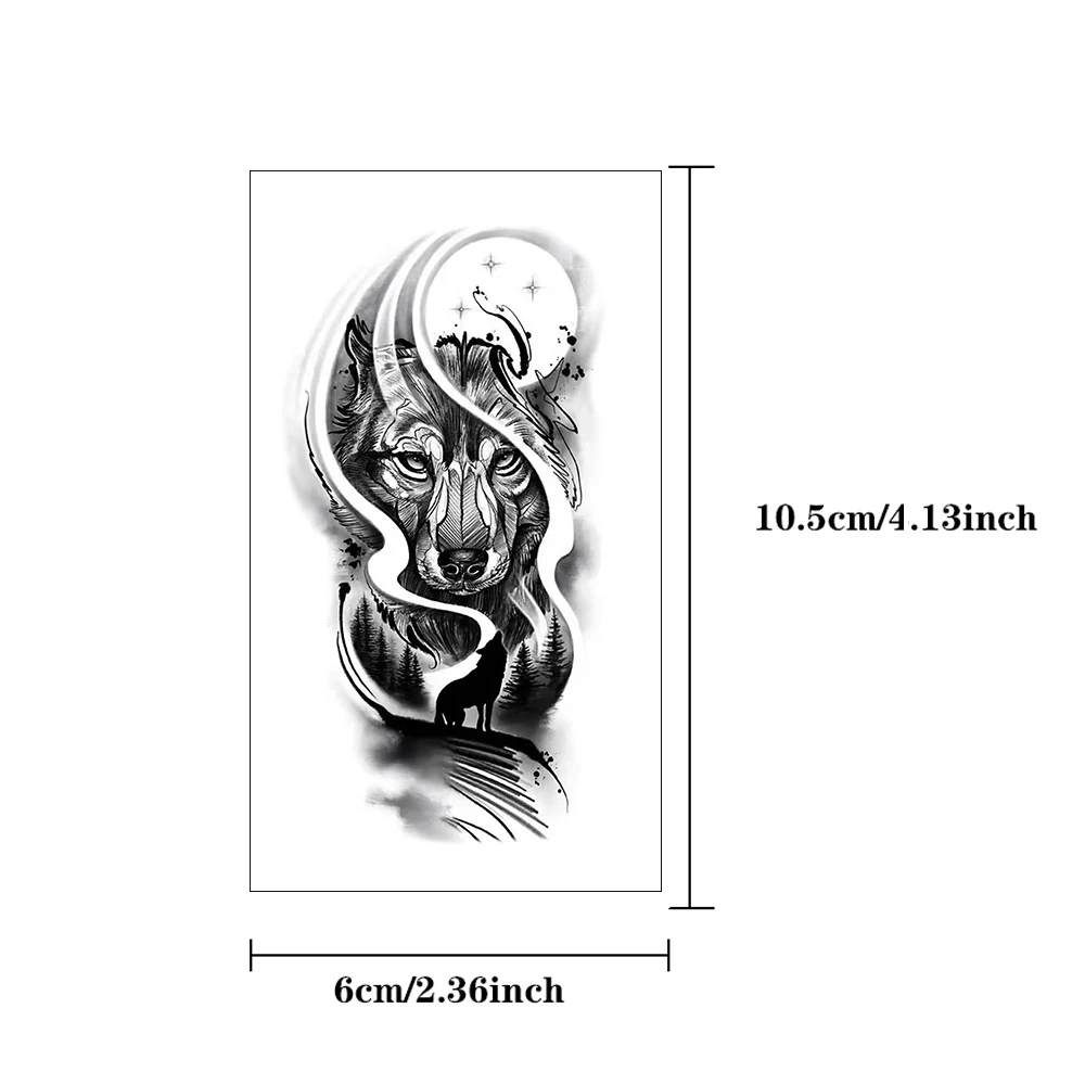Autocollant de tatouage temporaire imperméable, 10 pièces, loup foncé, Lion, tigre, aigle, serpent, cerf, squelette, Scorpion, Art corporel, bras, femmes et hommes
