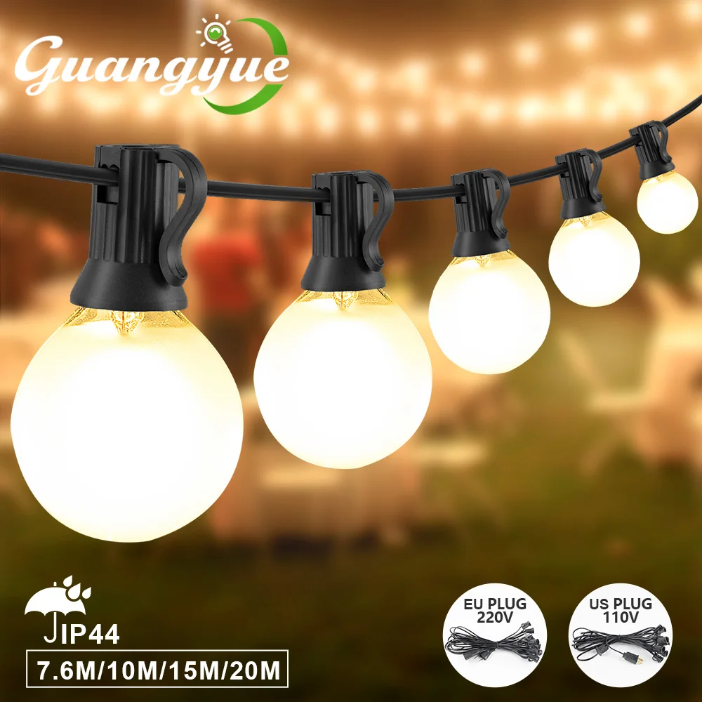 E12 Outdoor LED String Lights G40 Globe Light Bulb Warm White Garden Wedding Fairy Waterproof Chain Lamp Christma Party Light