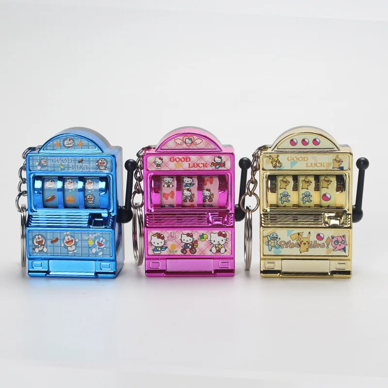 Breloczek Pokemon Pikachu Mini Automat Loteryjny, Przenośna Zabawka Hazardowa z Dźwignią, Uroczy Wisiorek do Torby z Motywem Kotka i Owoców