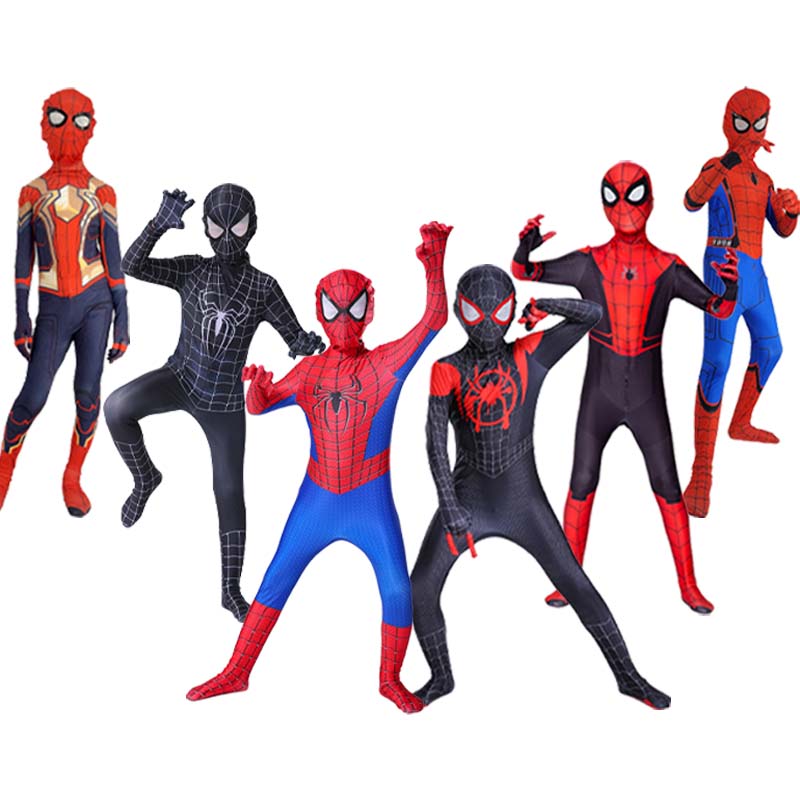 Disfraz de Spiderman para niños, traje Zentai de Spider Man en el verso de araña, Miles Morales, traje de superhéroe, monos para adultos