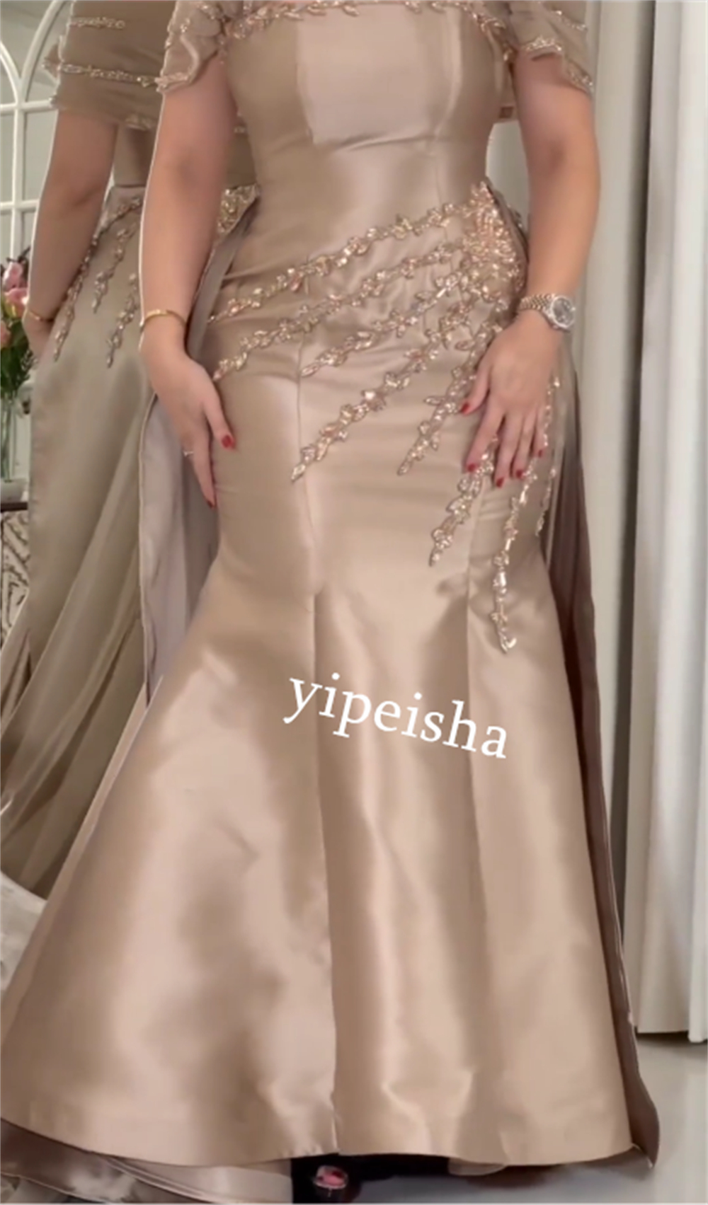 Customized Jiayigong  Satin Sequined Valentine's Day Trumpet Off-the-shoulder Bespoke Occasion Gown Long Dresses Saudi Arabia