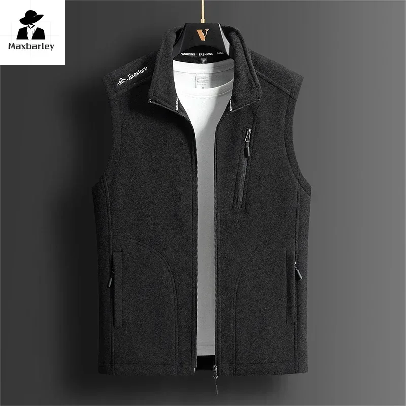 冬フリースベストメンズ 2024 ファッションプラスサイズ暖かいウールノースリーブコートブランド服カップルのアウトドアスポーツベストジャケット 5XL
