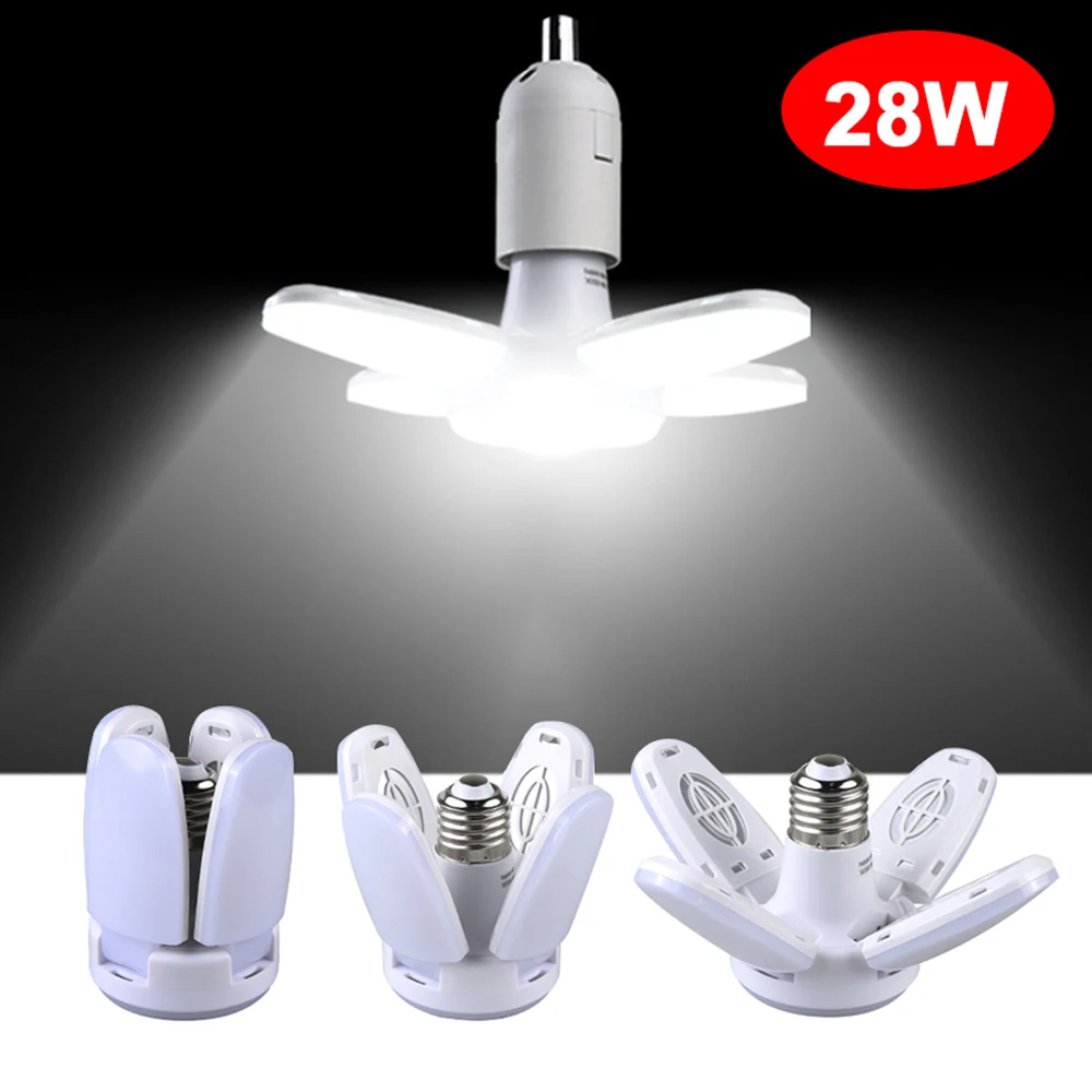 Lampadina a LED a forma di ventaglio 28W E27 lampada a LED lampadine pieghevoli AC220V per plafoniera da Garage per soggiorno di casa