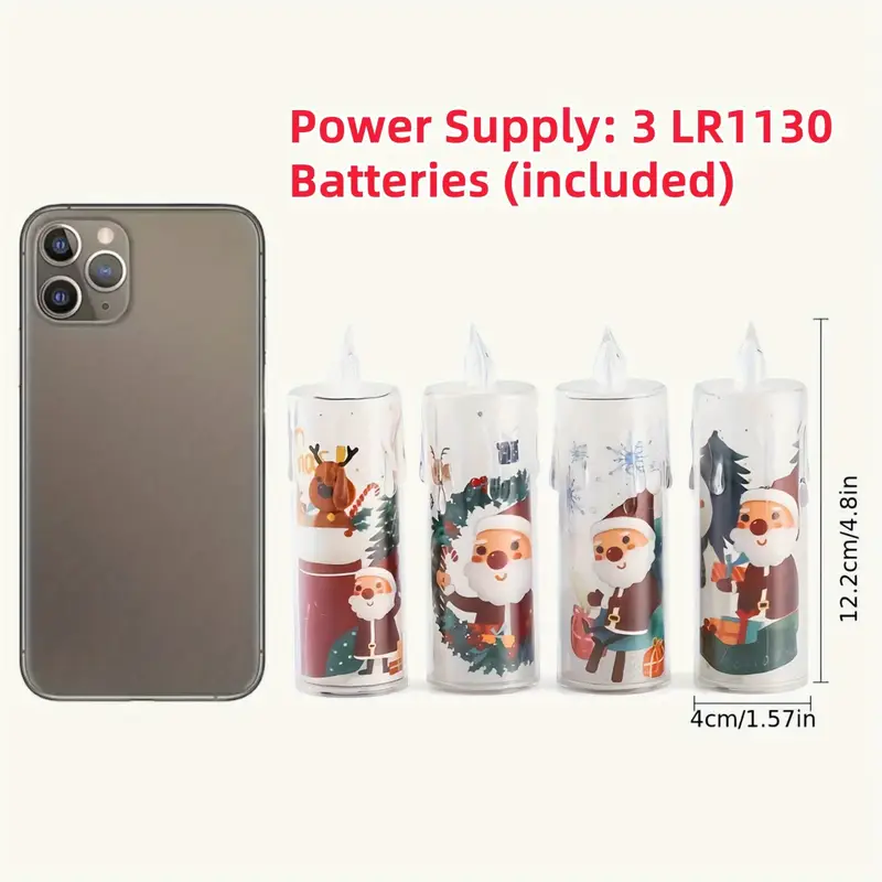 4PCS Christmas LED Candles, Flameless Flickering Electronic Tea Lights,Santa Claus Projection Night Light for Holiday Home Decor