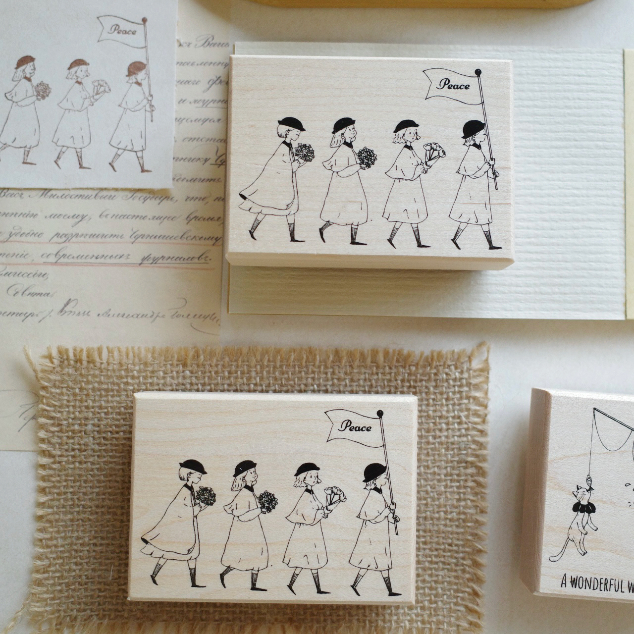 Walking Girls, Fishing Boy Diy Houten Stempel Rubber Scrapbooking Journal