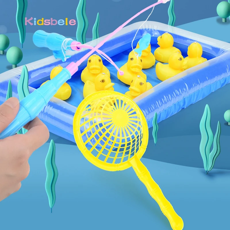 Jogo de pesca magnético flutuante, piscina da lagoa com 10 patos, brinquedo de banho inflável, jogo montessori pré-escolar, verão