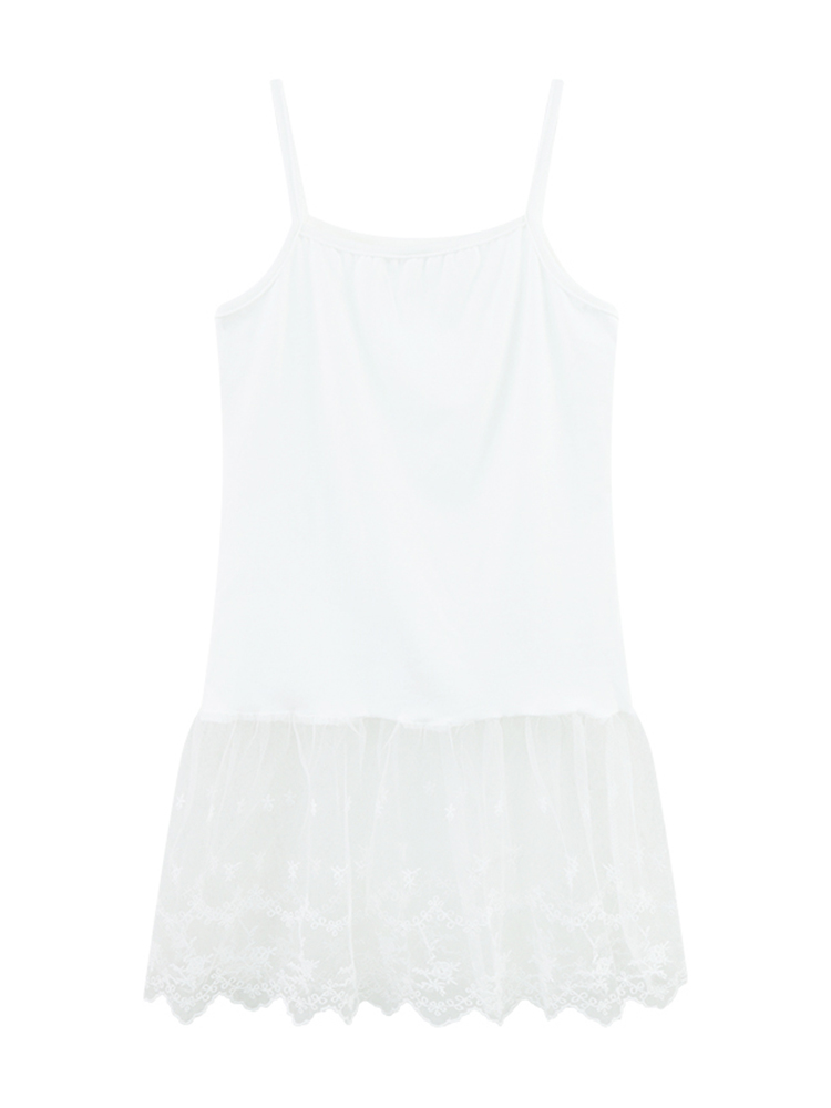 Spring 2025 New Sle Women's Embroidered Lace Trim Slim Fit Tank Top with Tulle Underlay Patchwork Skirt Layered Wear Base S...