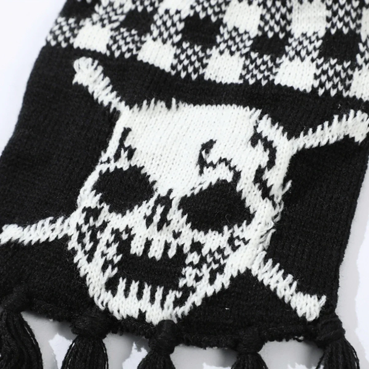 Bufanda de calavera Gótica para hombres y mujeres, chal de Pashmina de punto, Echarpe acrílico negro, envoltura de esqueleto Harajuku con flecos, Invierno