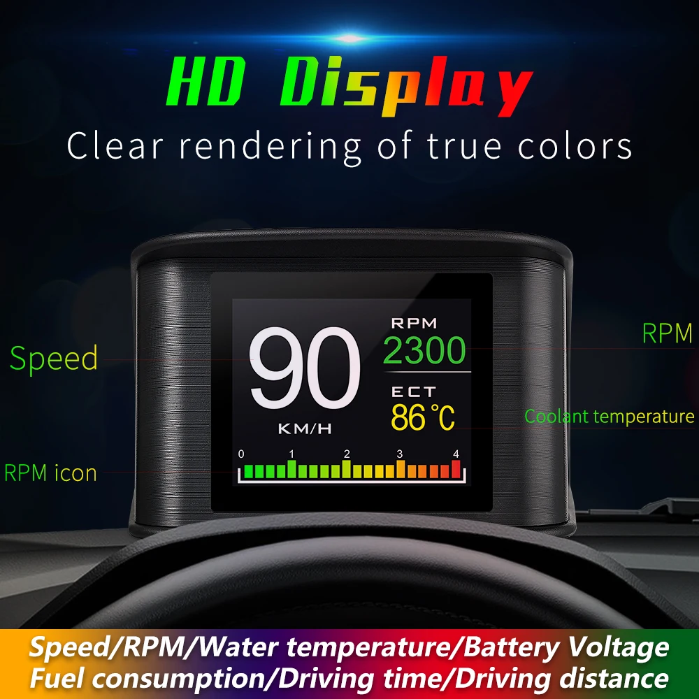 P10 Auto Digitale OBD2 Ingebouwde Diagnostische Head-up Display Rijcomputer Kilometerstand Snelheidsmeter Temperatuurmeter