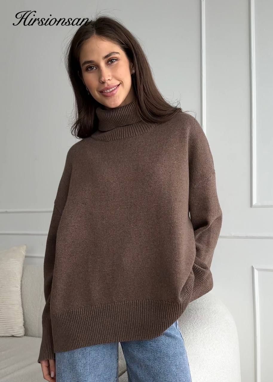 Hirsionsan Chic Rollkragen Herbst Winter Pullover Frauen Weiche Warme Grundlegende Gestrickte Pullover Lose Beiläufige Weibliche Jumper 2024 Neue