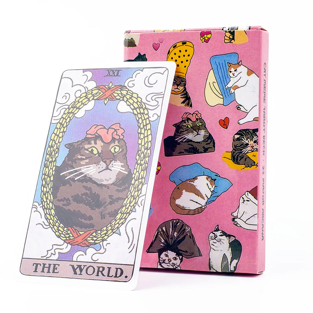 Katzen-Meme-Tarot-Deck, lustige Hexenkatze, Kawaii Uwu, 22 Major Arcana – perfekt für Familientreffen, Wahrsagerei, Brettspiel, 10,3 x 6 cm