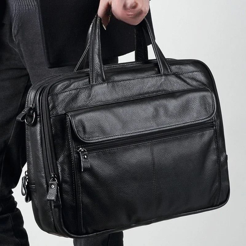 Herren-Aktentasche aus echtem Leder, Retro-Business-Handtaschen, männliche Schulter-Crossbody-Tasche aus Rindsleder, Computer-Tasche, Opla Penso Plata Plata Lorenzo