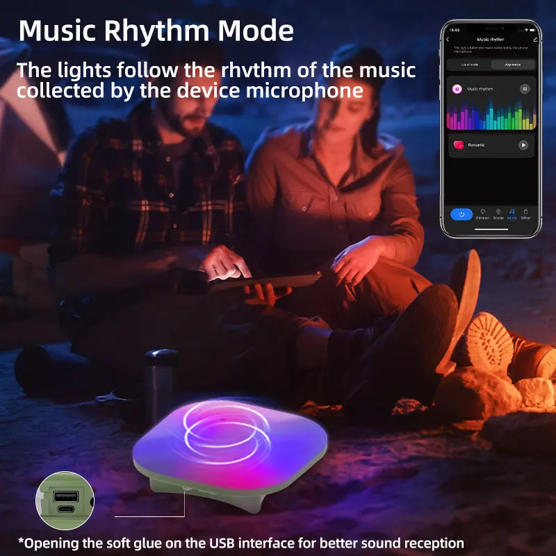 Linterna inteligente recargable para acampada, iluminación LED RGB con Control por Bluetooth, sincronización de música por aplicación Tuya, 13500mAh, 80W, para exteriores