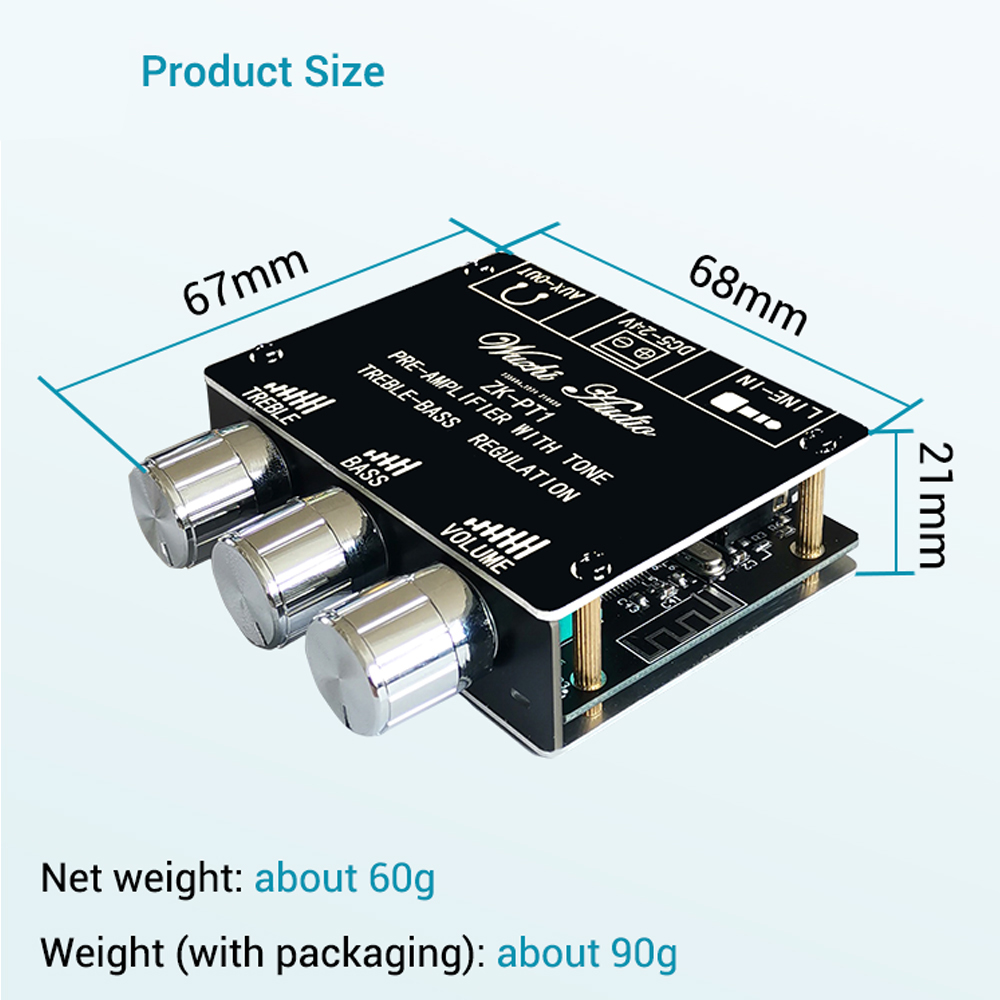 ZK-PT1 BT 5.0 Audio Receiver Decoder Stereo Tone Board Volume Controller Treble Bass Tonal preamp Amp Knob For Amplifier