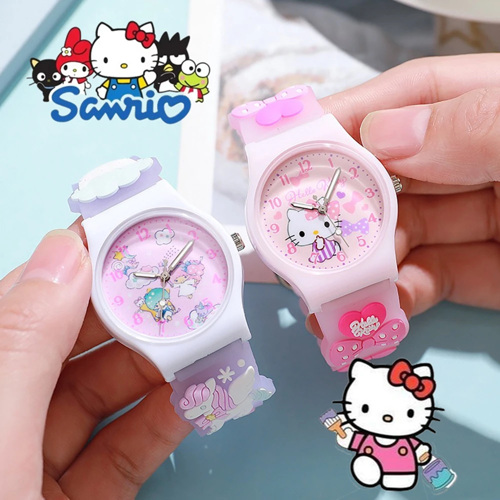 3d wzór dziecięcy zegarek na rękę Sanrio Hello Kitty Cinnamoroll wodoodporny zegarek Kuromi Cartoon świąteczny pasek do zegarka dla dzieci prezent