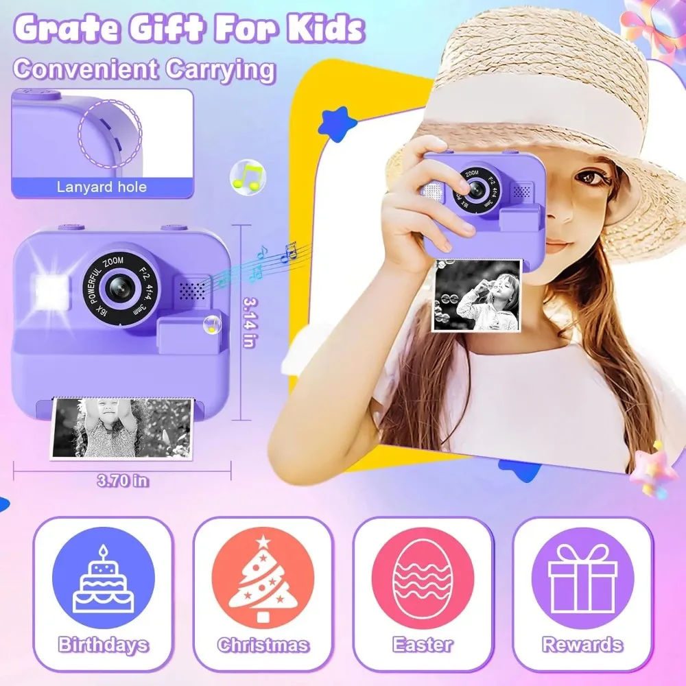 Cámara educativa de impresión instantánea térmica con tarjeta de 32G, Mini cámara de vídeo Digital para niños de 1080P para el desarrollo de aprendizaje de los niños